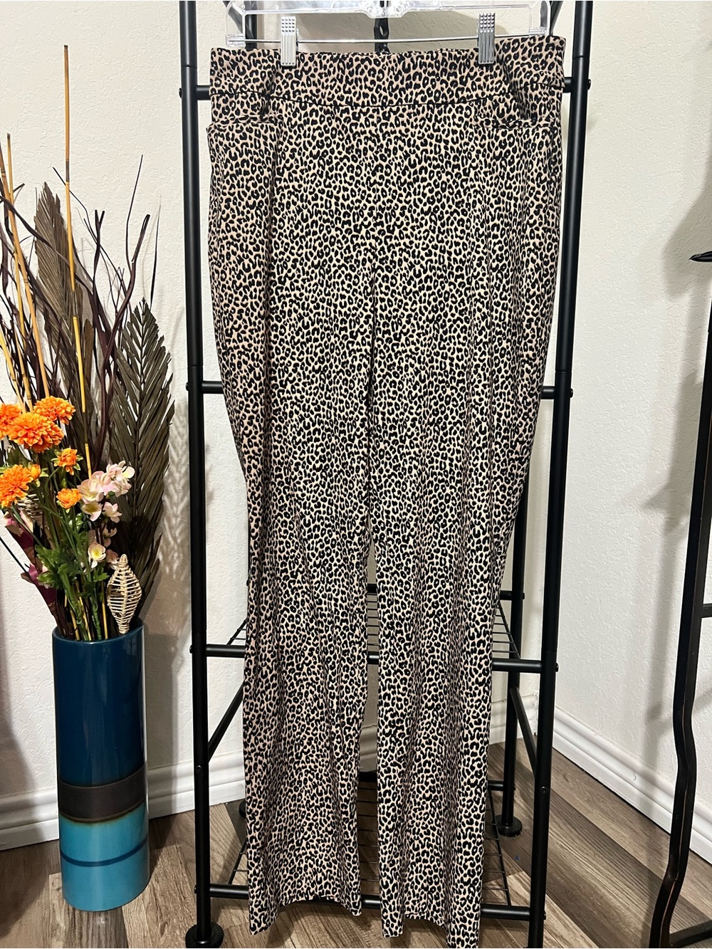 Chico's Beige and Black Leopard Boot-Cut Pull on Pants Size 15